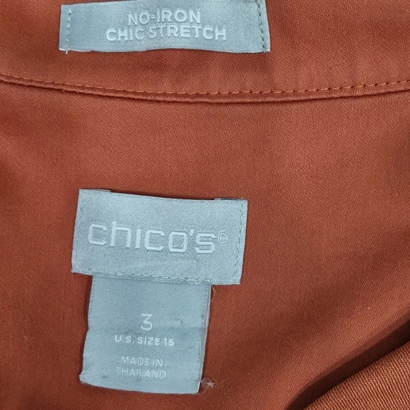 Chico's Burnt Orange Embroidered Floral Back Button Up Top Sz U.S. 15 or 3 Chico - Picture 7 of 8